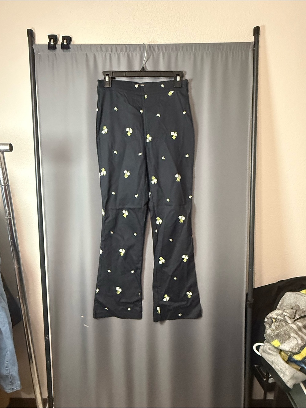 Urban Outfitters Black Bootcut Pants with Yellow Floral Print